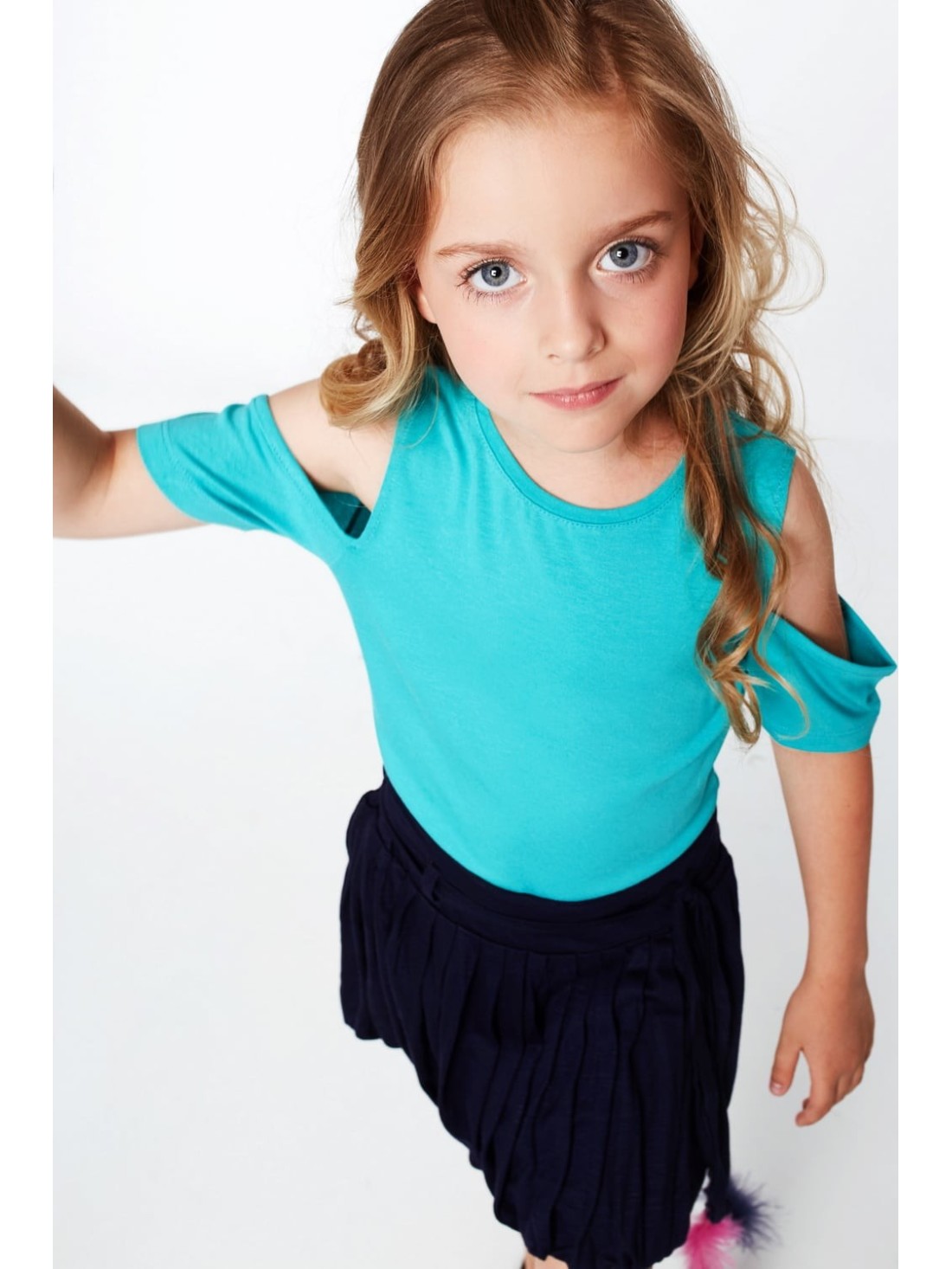 Girls\' blouse with falling sleeves, mint NDZ8486 - Online store - Boutique